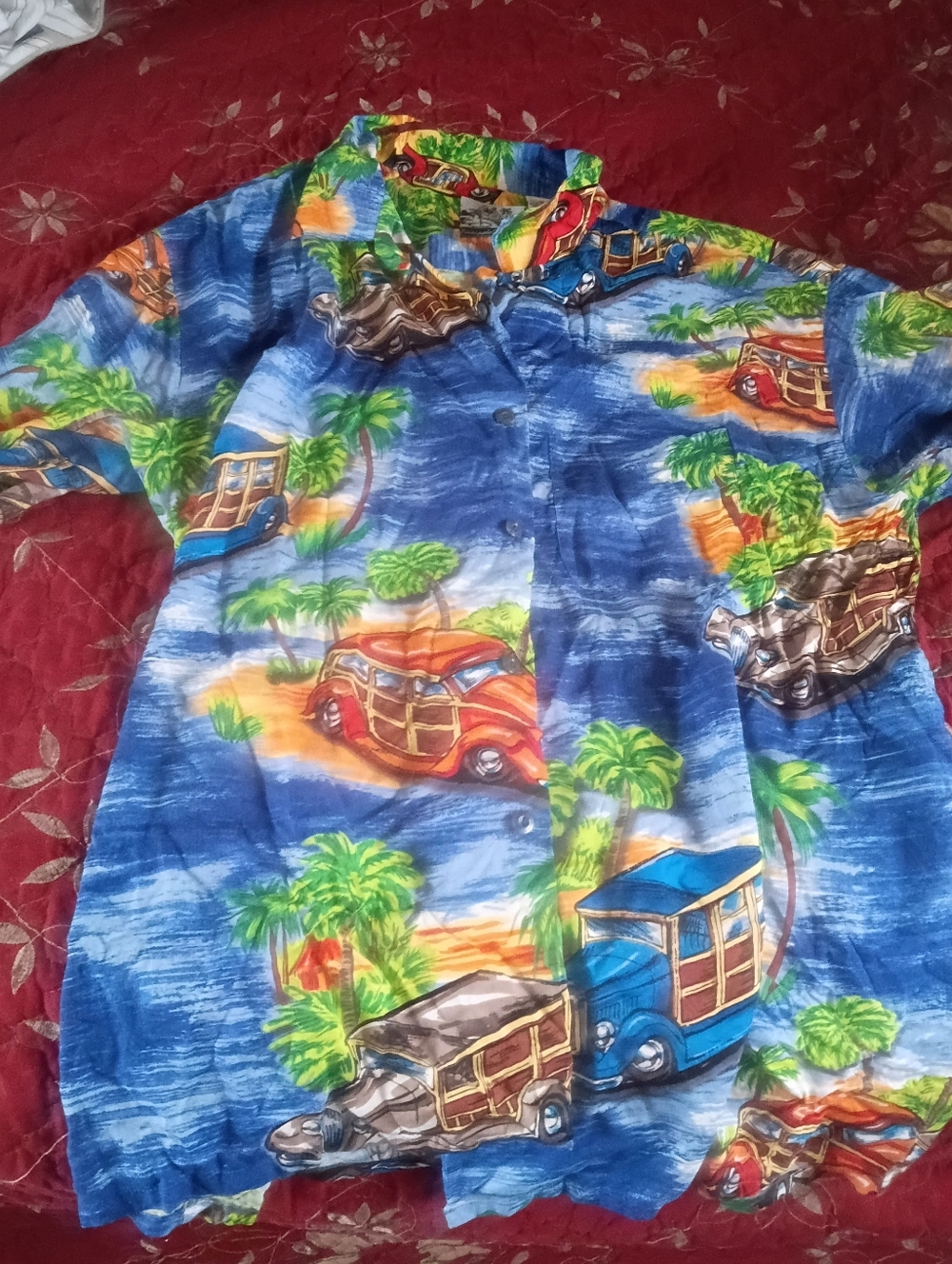 Casual Blue Tropical Print Button-Down Shirt